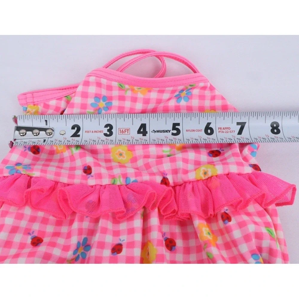VTG‎ Healthtex 18 Month Girl One Piece Skirted Swimsuit Pink Checkered Flowers